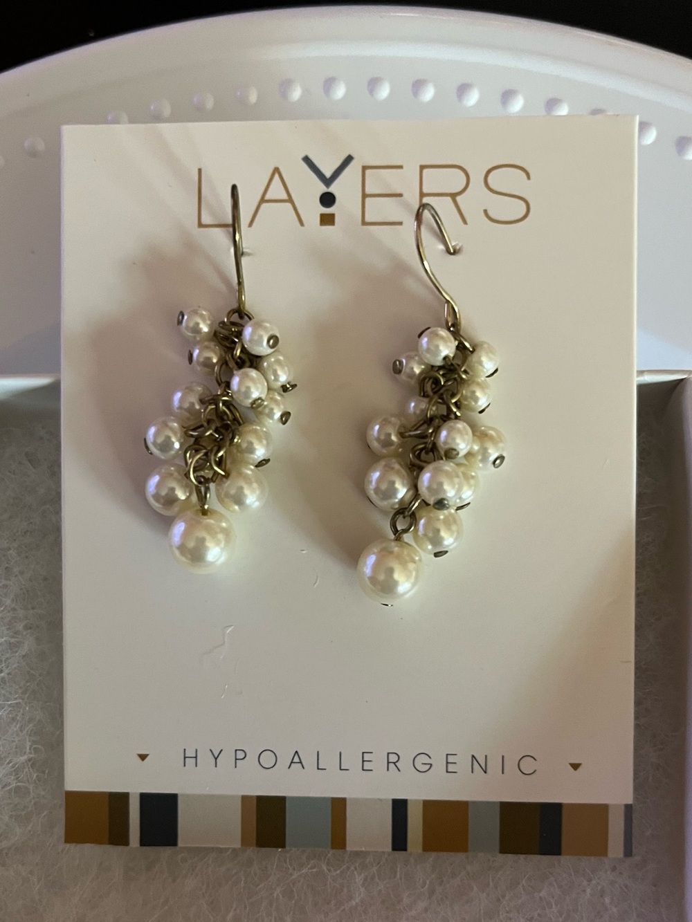 Layers Pearl Cluster Drop Earrings in Cream with Gold Hooks